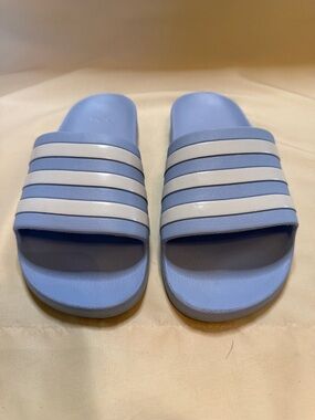 adidas Light Blue and White Women's Slide Sandals
